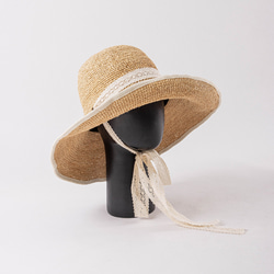 春夏 折りたたみ 収納しやすい 手編み ラフィア レースストラップ 大きい 庇 帽子 アウトドア ビーチ 旅行 日焼け防 10枚目の画像