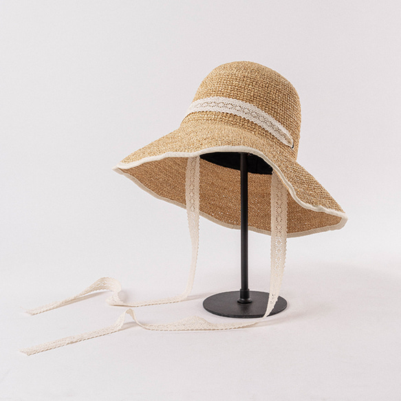 春夏 折りたたみ 収納しやすい 手編み ラフィア レースストラップ 大きい 庇 帽子 アウトドア ビーチ 旅行 日焼け防 8枚目の画像