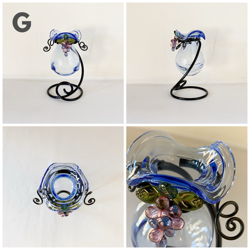 各色あり】葡萄ビーズ飾り小さなフラワーベース(黒色アルミワイヤー