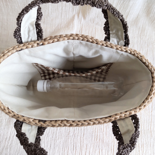 ◈レースのような持ち手がポイント♡麻紐バッグ◈かぎ針編み かご