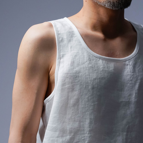 [wafu] 亞麻背心 追求舒適的你不能回頭 敏感肌膚 男士亞麻背心 / 白色 p016e-wh 第14張的照片