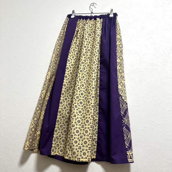 インド綿パッチワーク切り替えスカート パープル×太陽 7枚目の画像