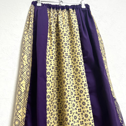インド綿パッチワーク切り替えスカート パープル×太陽 8枚目の画像