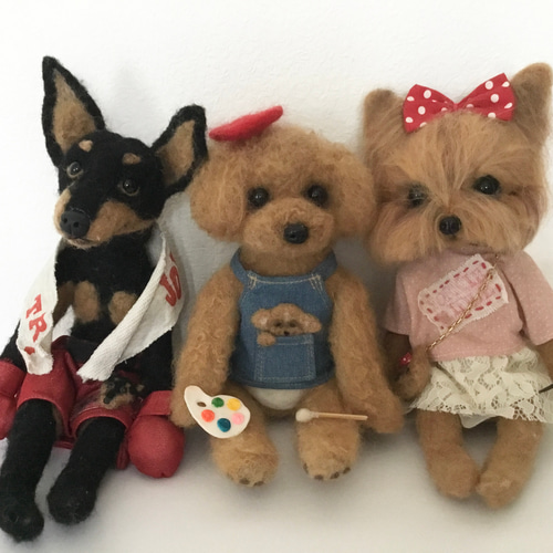ハンドメイド　羊毛フェルト犬　おしごとdog 画家のプードルちゃん　テディベア ハンドメイド羊毛フェルト犬おしごとdog 画家のプードルちゃんテディベア