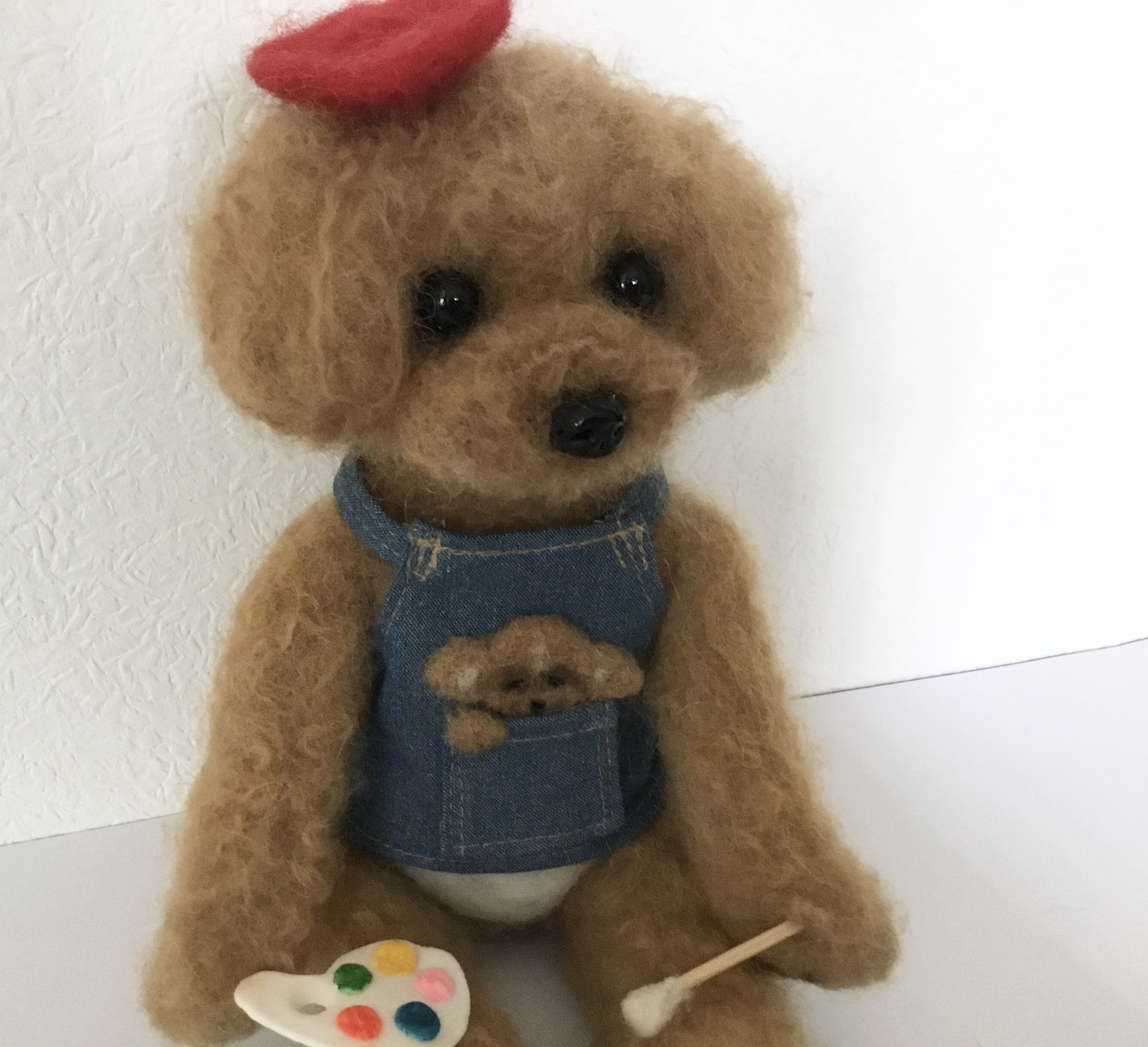 ハンドメイド　羊毛フェルト犬　おしごとdog 画家のプードルちゃん　テディベア ハンドメイド羊毛フェルト犬おしごとdog 画家のプードルちゃん