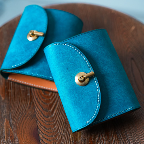 STOCK LEATHER flap mini wallet Turquoise