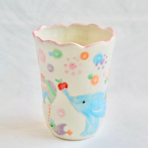 ○ りんご好きなゾウさんと鳥さん風船 コップ ○ マグカップ さとう  