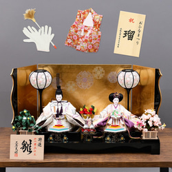 雛人形 新古今雛 小三五親王飾り 正絹帯 桜華 金屏風 工房天祥