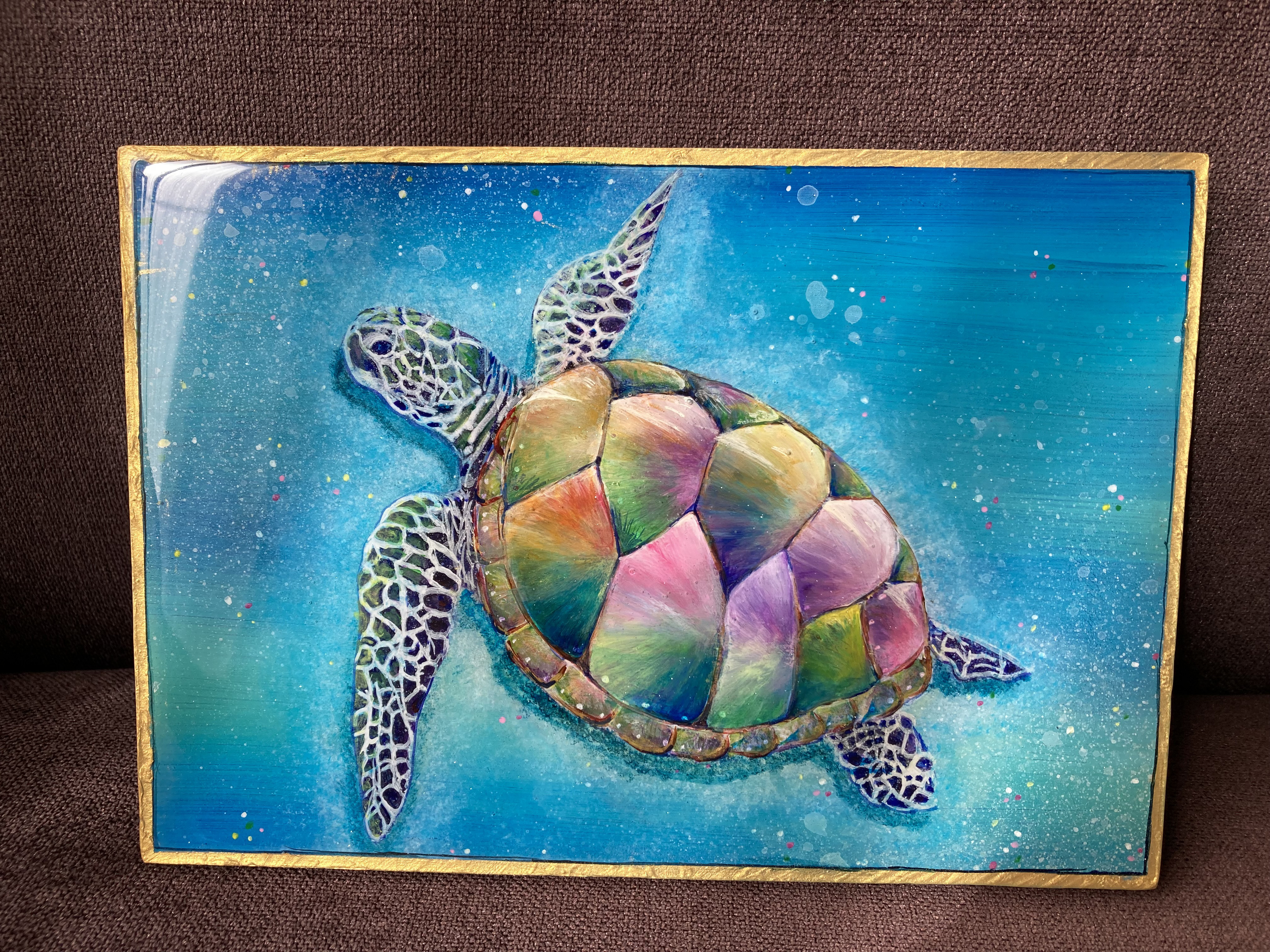 幸せを運ぶ海の守神　ホヌ　絵画　レジンアート　海　沖縄　ハワイ　原画　海亀宮古島 幸せを運ぶ海の守神 ホヌ 絵画 レジンアート 海 沖縄 ハワイ