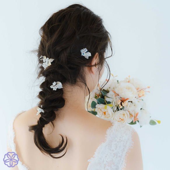 小枝アクセサリー【紫陽花】　ブライダル　ウェディング　花嫁　結婚式　成人式　卒業式　ヘアアクセサリー 4枚目の画像