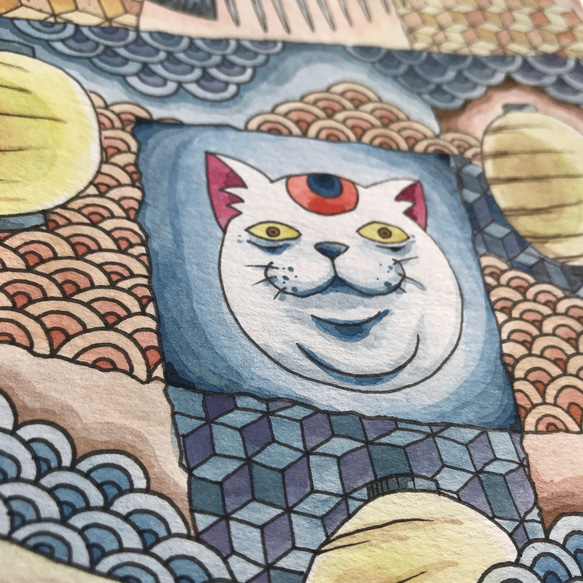 【原画】『猫の町の住民』ファンタジー　ゴシック　中世　絵画　アンティーク 原画】『猫の町の住民』ファンタジー ゴシック 中世 絵画
