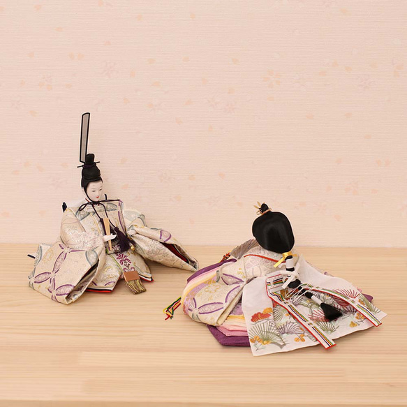 雛人形 新古今雛 小三五親王飾り 正絹帯 桜華 金屏風 工房天祥オリジナル cm 新古今雛 小三五親王飾り