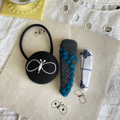 くるみボタンヘアゴム＆パッチンピン 3点セット ☆ ミナペルホネン  