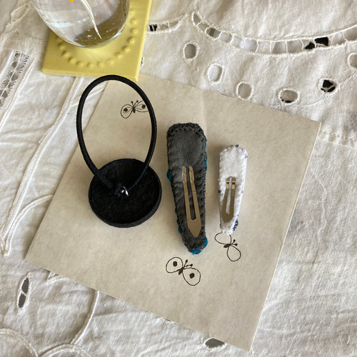 くるみボタンヘアゴム＆パッチンピン 3点セット ☆ ミナペルホネン  