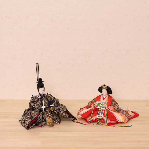雛人形 新古今雛 小三五親王飾り 正絹帯 桜華 金屏風 工房天祥オリジナル cm 新古今雛 小三五親王飾り
