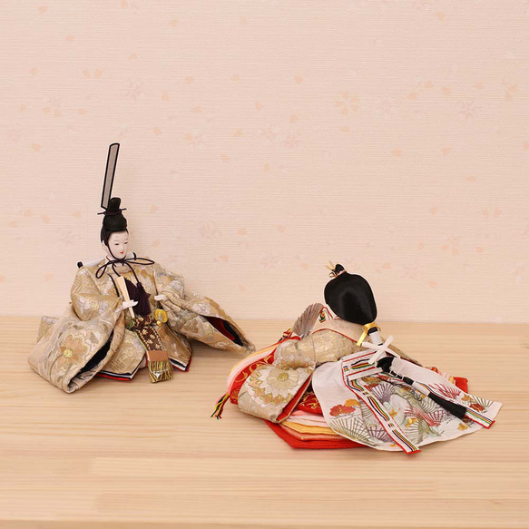 雛人形 新古今雛 小三五親王飾り 正絹帯 桜華 金屏風 工房天祥オリジナル cm 新古今雛 小三五親王飾り