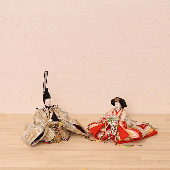 雛人形 新古今雛 小三五親王飾り 正絹帯 桜華 金屏風 工房天祥オリジナル cm 新古今雛 小三五親王飾り