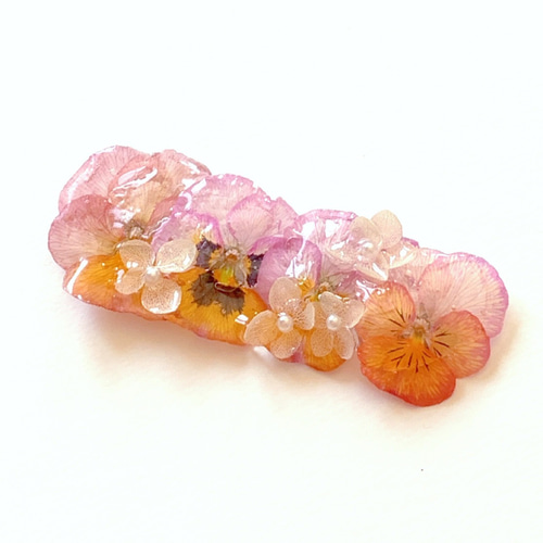 2500円 押し花 バレッタ あじさい ビオラ