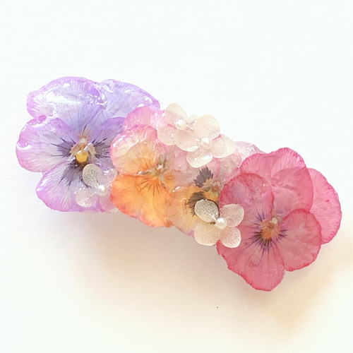 2500円 押し花 バレッタ あじさい ビオラ 2500円 押し花 バレッタ