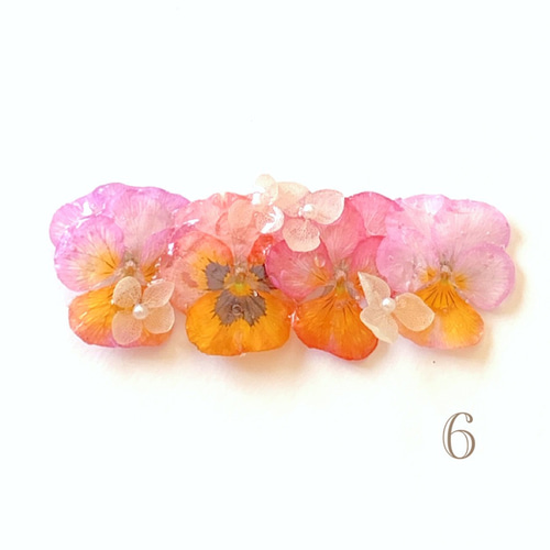 2500円 押し花 バレッタ あじさい ビオラ