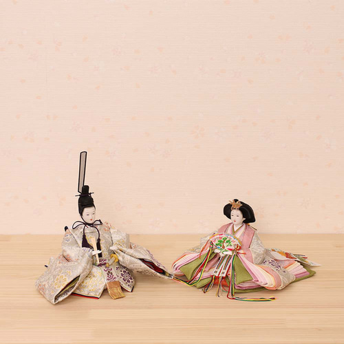 雛人形 新古今雛 小三五親王飾り 正絹帯 桜華 金屏風 工房天祥