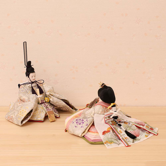雛人形 新古今雛 小三五親王飾り 正絹帯 桜華 金屏風 工房天祥オリジナル cm 新古今雛 小三五親王飾り