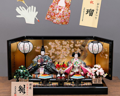 お雛様 雛人形 金屏風 屏風 繁蔵作 金沢箔 伝統工芸品 舞い