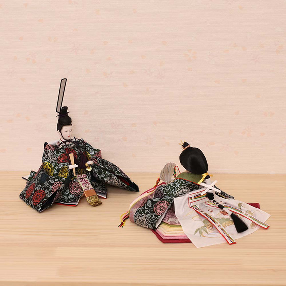 雛人形 新古今雛 小三五親王飾り 正絹帯 桜華 金屏風 工房天祥オリジナル cm 新古今雛 小三五親王飾り