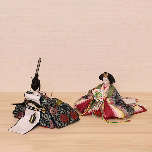 雛人形 新古今雛 小三五親王飾り 正絹帯 桜華 金屏風 工房天祥オリジナル cm 新古今雛 小三五親王飾り