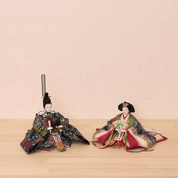 雛人形 新古今雛 小三五親王飾り 正絹帯 桜華 金屏風 工房天祥オリジナル cm 新古今雛 小三五親王飾り