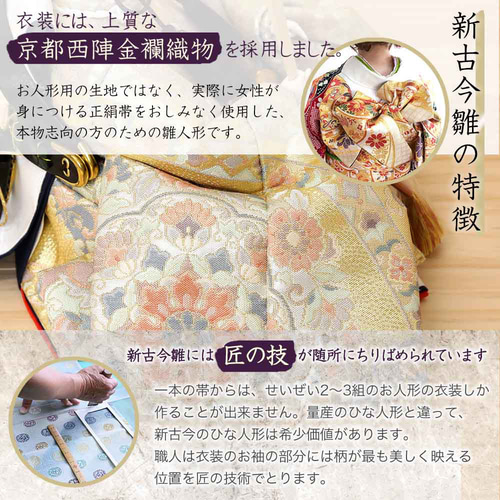 雛人形 新古今雛 三五親王飾り 正絹帯 華紋金屏風 工房天祥オリジナル