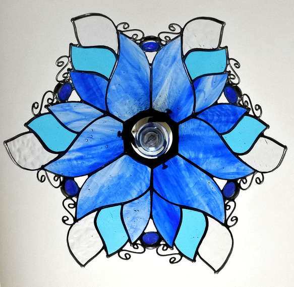 青い天使の花のランプ6面体 ステンドグラス 照明 ランプ ペンダント 8枚目の画像