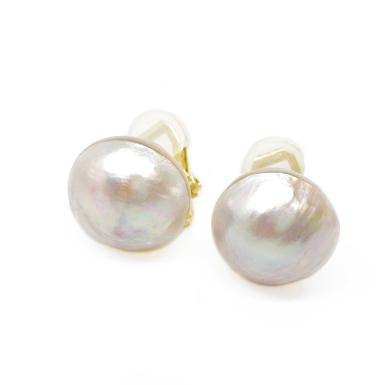 マベパール イヤリング 真珠 大粒 虹色 ペールベビーピンク ホワイト 白 大きい 半球 天然 パール クリップ ドーム