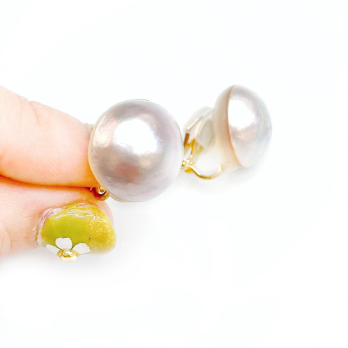 マベパール イヤリング 淡水 真珠 大粒 ペールベビーピンク ホワイト