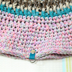 サマーニット帽　手編みのバケットハット　かぎ針編み　春夏　帽子　ピンク系　ユニコーンカラー　シャーベットカラー　ペール 7枚目の画像