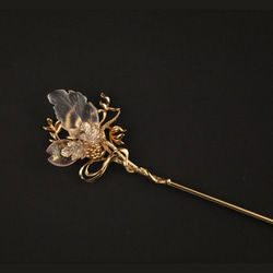 透明なガラスの花びら蝶の羽手作りヘアピンヘアピン漢服アクセサリー 1枚目の画像
