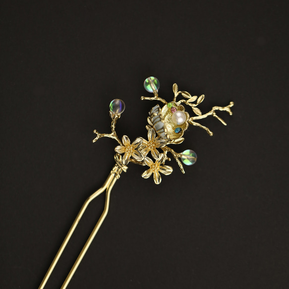 透明なガラスの花びら蝶の羽手作りヘアピンヘアピン漢服アクセサリー 2枚目の画像