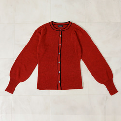 羊毛混紡雙色圓領羅紋針織尖袖開襟衫 第10張的照片