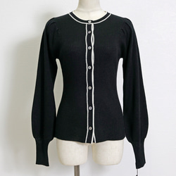 羊毛混紡雙色圓領羅紋針織尖袖開襟衫 第16張的照片