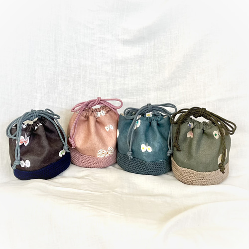 ミナペルホネンhanahane 和服に合う 編み底巾着バック 浴衣バッグ 巾着