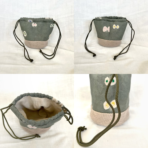 ミナペルホネンhanahane 和服に合う 編み底巾着バック 浴衣バッグ 巾着