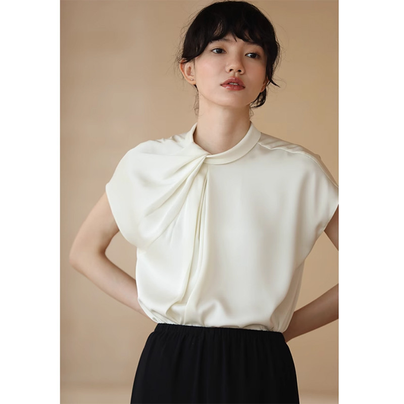 設計感ありTシャツ　立体感襟Tシャツ　ベージュ　S-XL#233