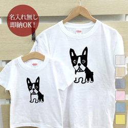 【全国送料無料】ボストンテリア 犬 親子ペアTシャツセット おもしろTシャツ 綿100% 選べるカラー7色 1枚目の画像