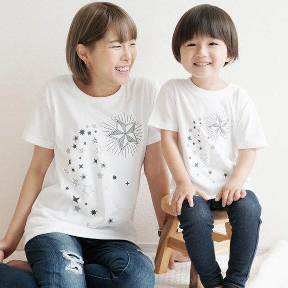 【全国送料無料】 流星 流れ星  親子ペアTシャツセット おもしろTシャツ 綿100% 選べるカラー7色 1枚目の画像