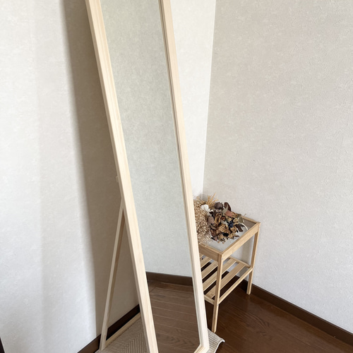 new【日本製】全身鏡 スタンドミラー アンティーク 無塗装 ドレッサー