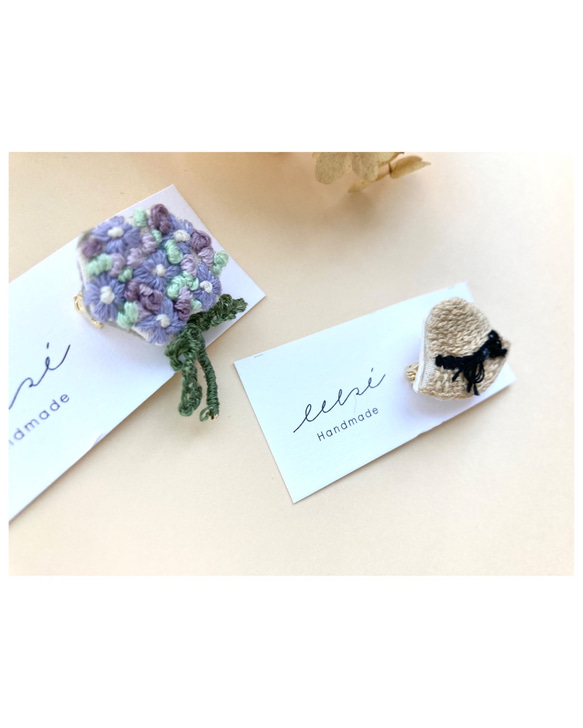 季節のブローチ　紫陽花と麦わら帽子 3枚目の画像