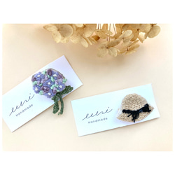 季節のブローチ　紫陽花と麦わら帽子 2枚目の画像