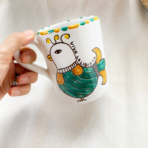 マグカップ 大 250ml BCR018 鳥 マヨリカ焼き イタリア陶器 マグカップ