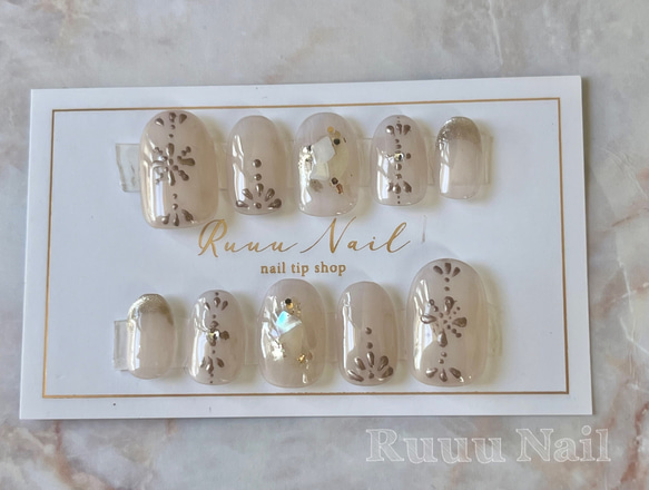 EVER NAIL クリアベージュ ネイルチップ セット メタリックアート クリアベージュネイル ネイルチップ（つけ爪
