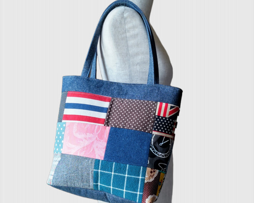 デニム × パッチワーク 大人可愛いトートバッグ トートバッグ KYC club